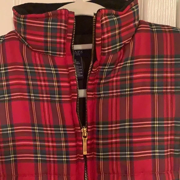 Chaps tartan plaid Christmas holiday vest gold zipper - Picture 2 of 6